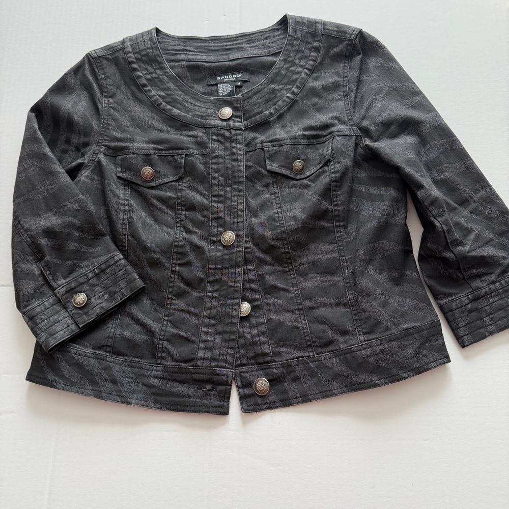 Sandros black zebra patterned women's jean jacket sz M